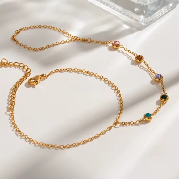 18K Gold Plated Multicolor Gemstone Hand Chain - Picture 6 of 9